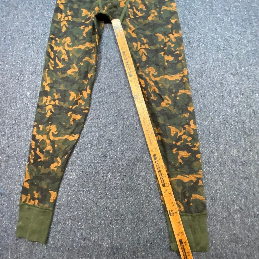 Hanes Originals Thermal Long John Pants Sz S Mens Green Camo Waffle Knit Bottoms